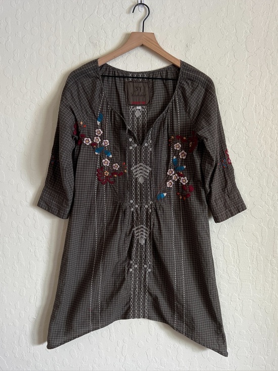 Johnny Was Dresses & Skirts - Johnny Was 3J Workshop Plaid Floral Embroidered Tunic Dress Small Boho Colorful